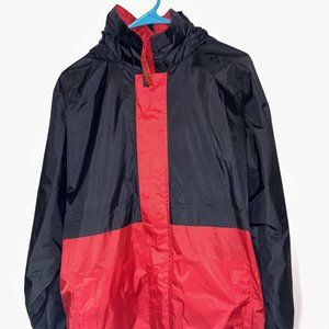 Bass Pro Shops Mens Large Red & Black Lightweight Nylon Rain Coat Jacket Hoodie